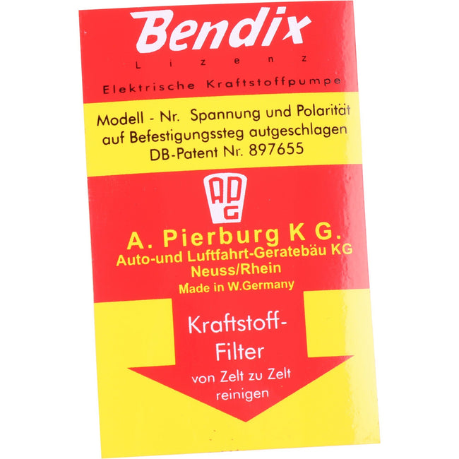 Sticker "Bendix" on Fuel Pump, 911 (65-73)