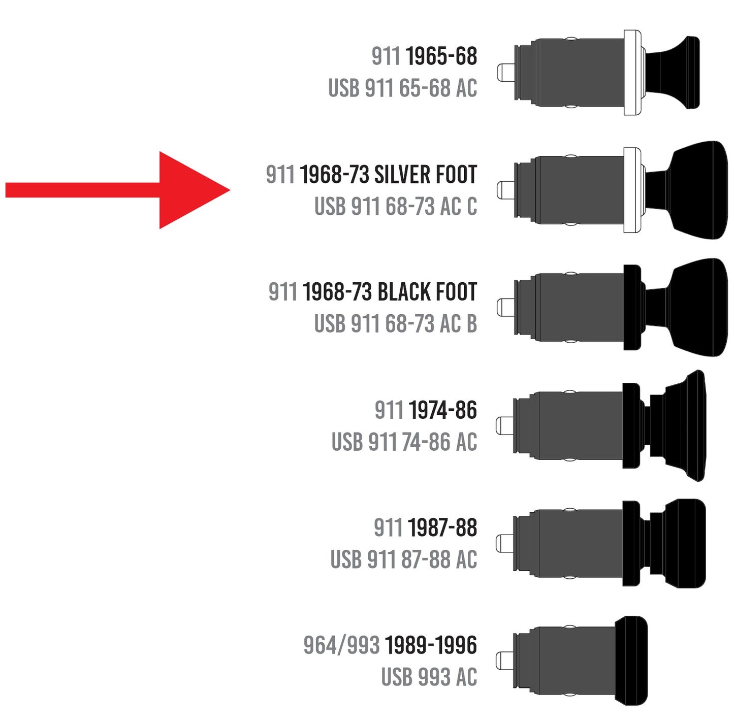 Cigarette Lighter To USB Adapter - Chrome Foot - 911 | 1968-1973