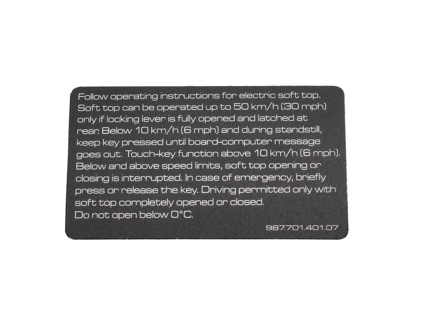 Convertible Roof Indication Sticker - English - Boxster | 2005-2009