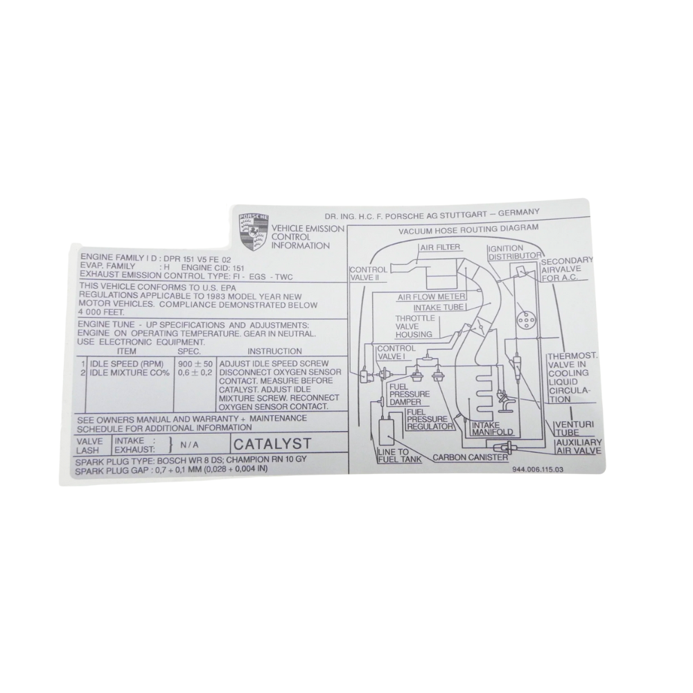 Engine Specification Sticker - 944 | 1982-1983