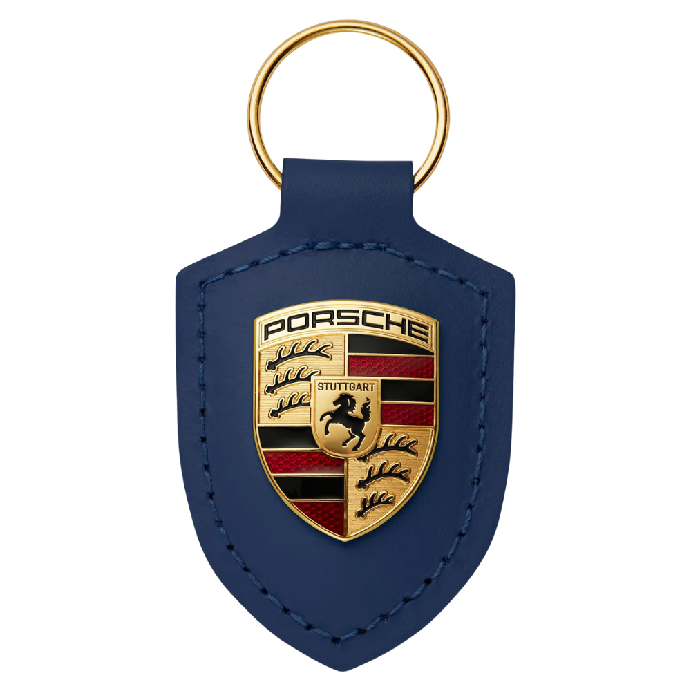 Essential Porsche Crest Blue Keyring - 80 mm x 41 mm x 8 mm