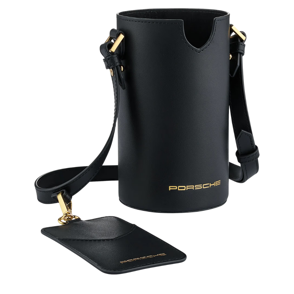Porsche Cup Holder Leather Shoulder Bag - Black