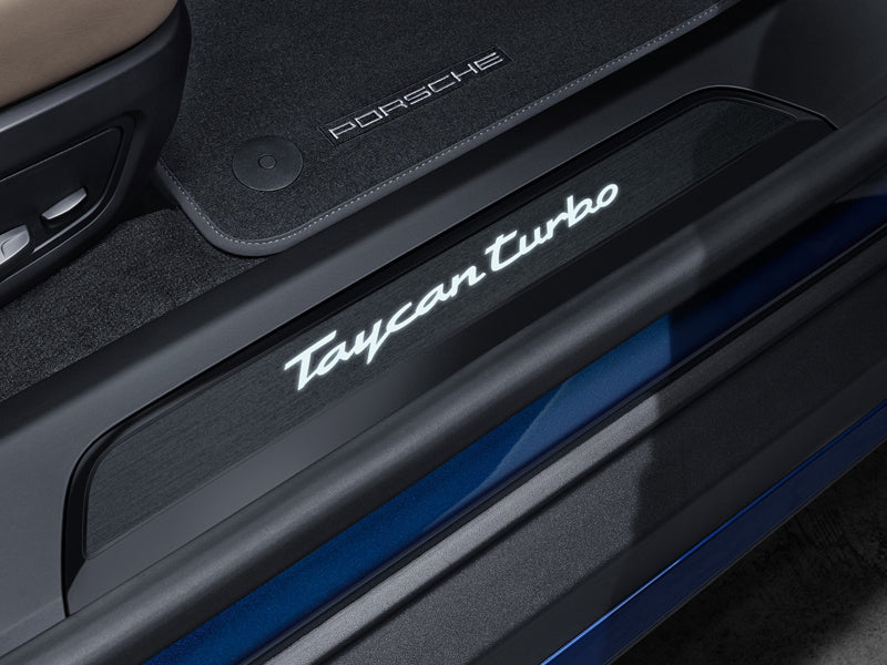 Porsche Door Sill Guards Brushed Aluminium In Black Illuminated - 9J1073801C 9J1073801C