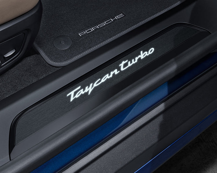 Porsche Door Sill Guards Brushed Aluminium In Black Illuminated - 9J1073801C 9J1073801C