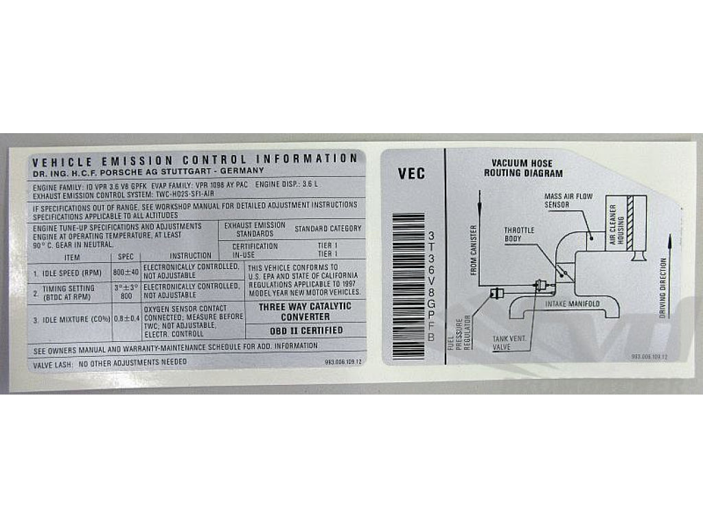 Porsche Engine Specification Sticker - 911 94-98