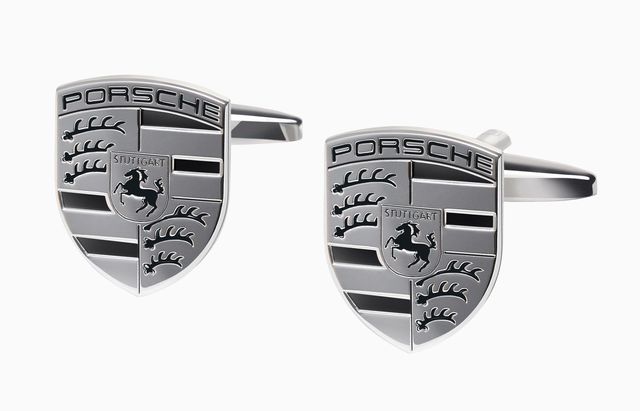 Porsche Genuine Porsche Porsche Crest Cufflinks In Nickel/Black - WAP0509600M0MK WAP0509600M0MK