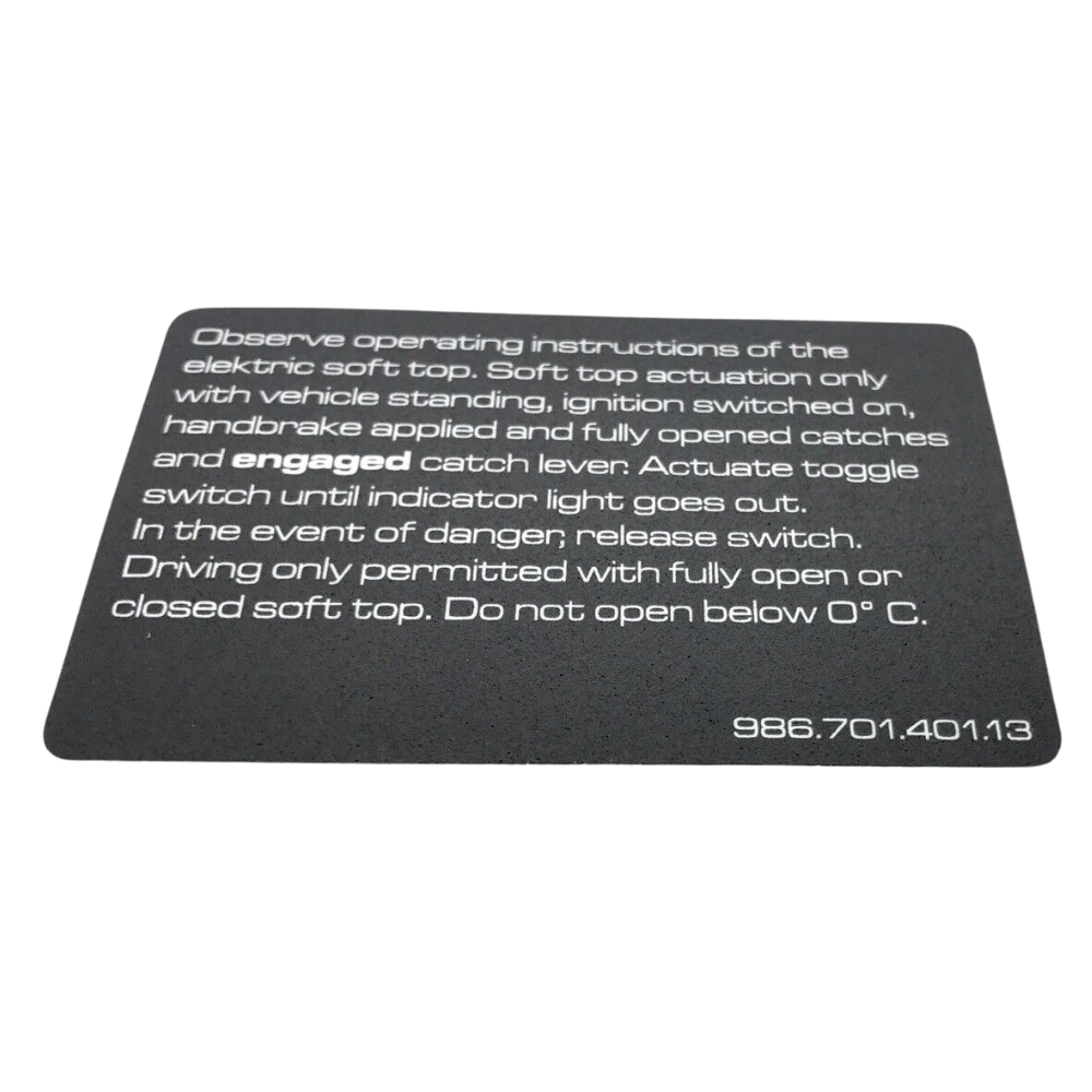 Porsche Locking Top Decal - Boxster 97-04 986-701-401-13