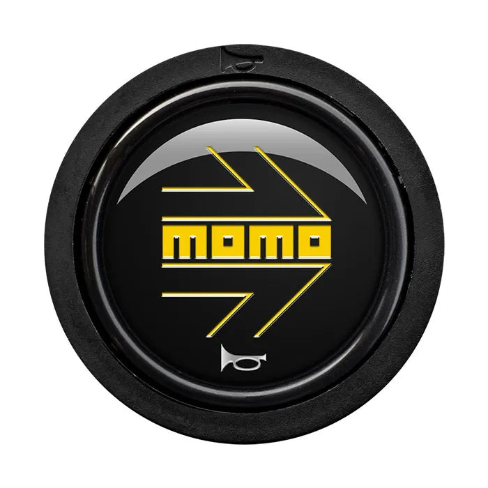 Porsche Momo Arrow Horn Button Flat Lip - Black - Yellow Logo HORN/SM/BYW
