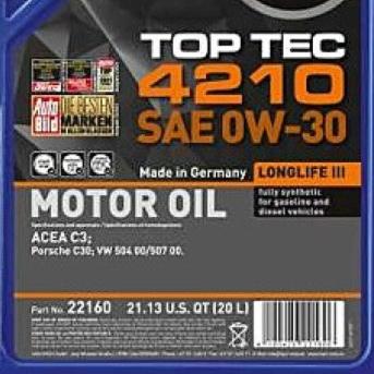 Porsche Motor Oil Top Tec 4210 SAE 0W30 20L 22160