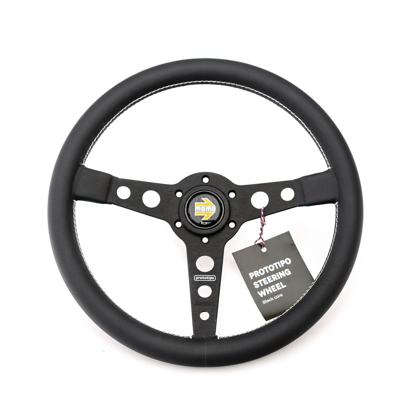 For MOMO Car Steering Wheel 350mm Prototipo Style 6-Bolt Black Leather Racing Steering Wheel Gray Stitching With Horn Knob For MOMO Car Steering Wheel 350mm Prototipo Style 6-Bolt Black Leather Racing Steering Wheel Gray Stitching With Horn Knob