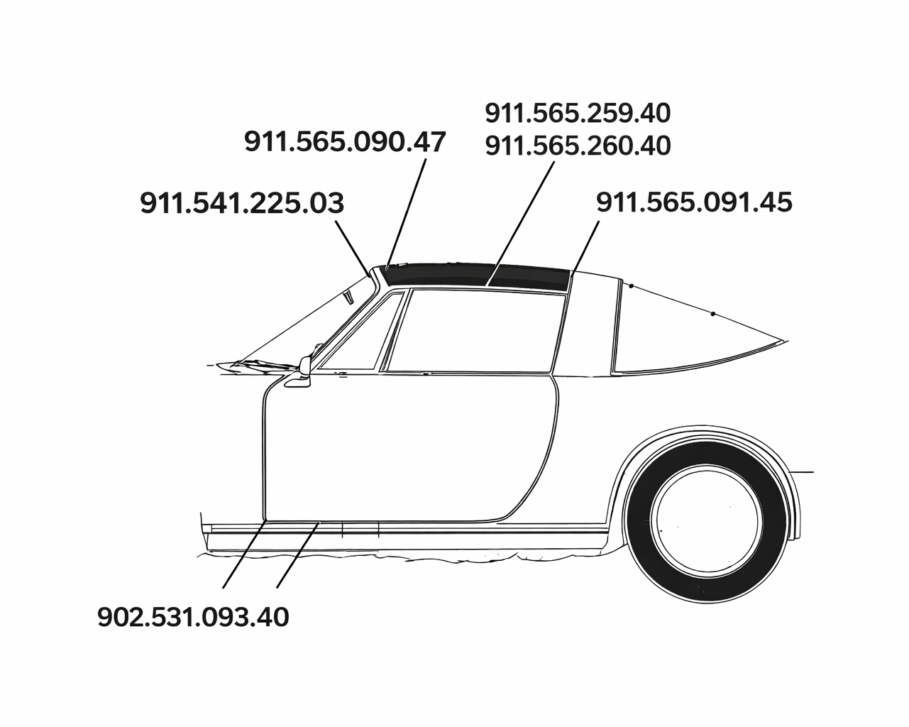 K2ウェイバック74＋G3タルガ＋colltexのシール Porsche Targa Top Seal Kit - 911 - 930 | 1970-1985 SMC-911-565-40