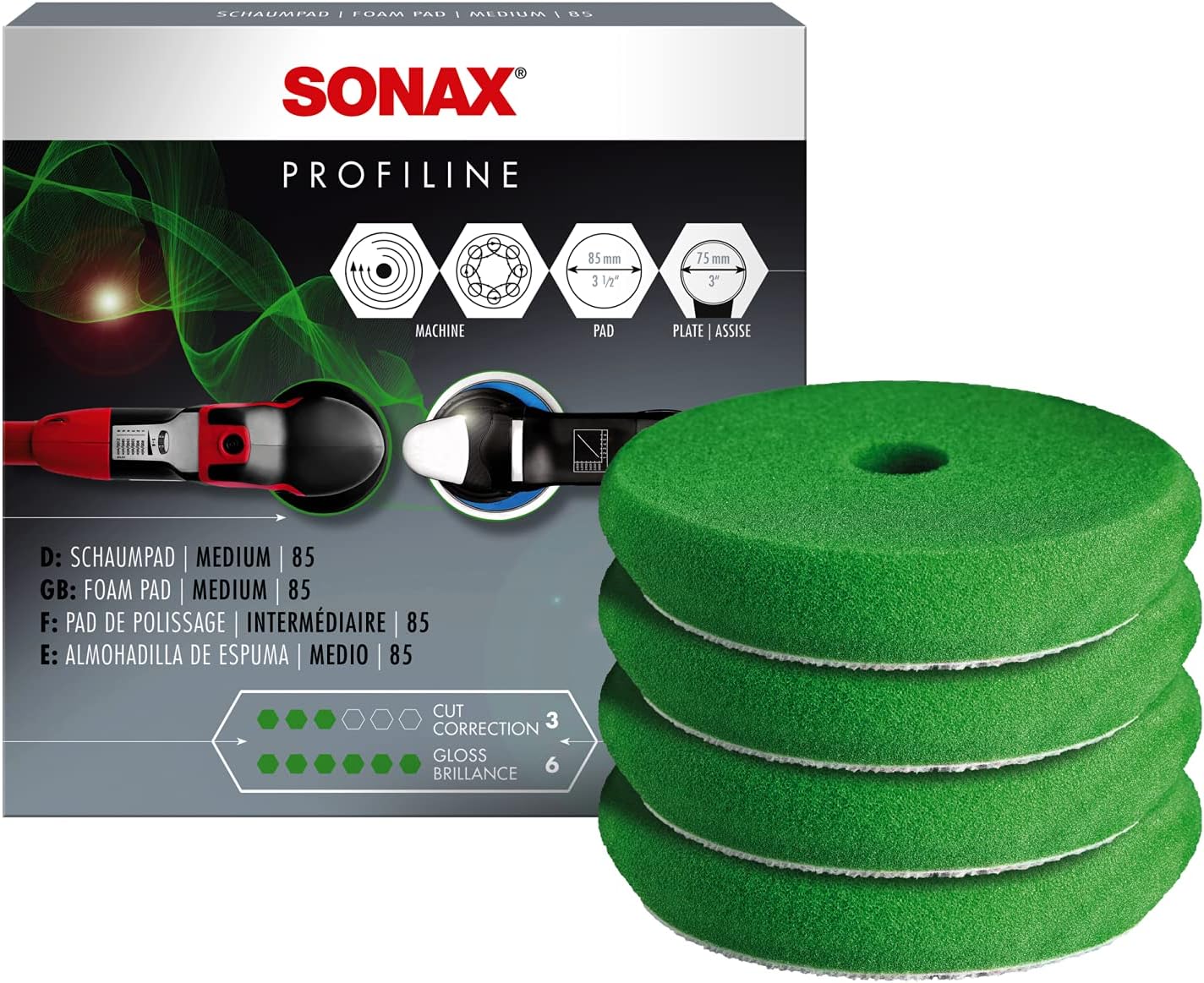 Sonax Green Foam Cutting Pad - 3 Inch - Pack Of 4