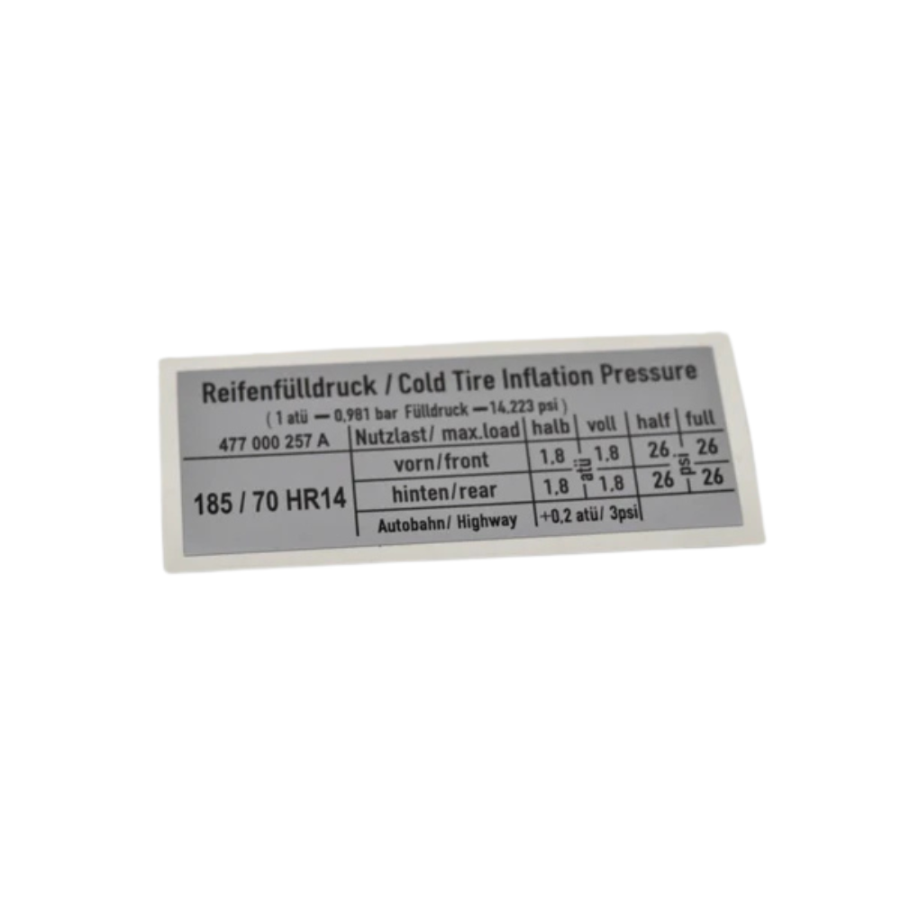 Tire Pressure Decal - 924 | 1976-1988