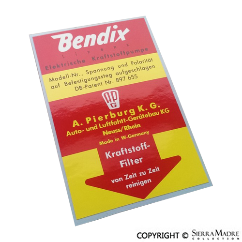 Bendix Fuel Pump Sticker, 911 (65-68) - Sierra Madre Collection