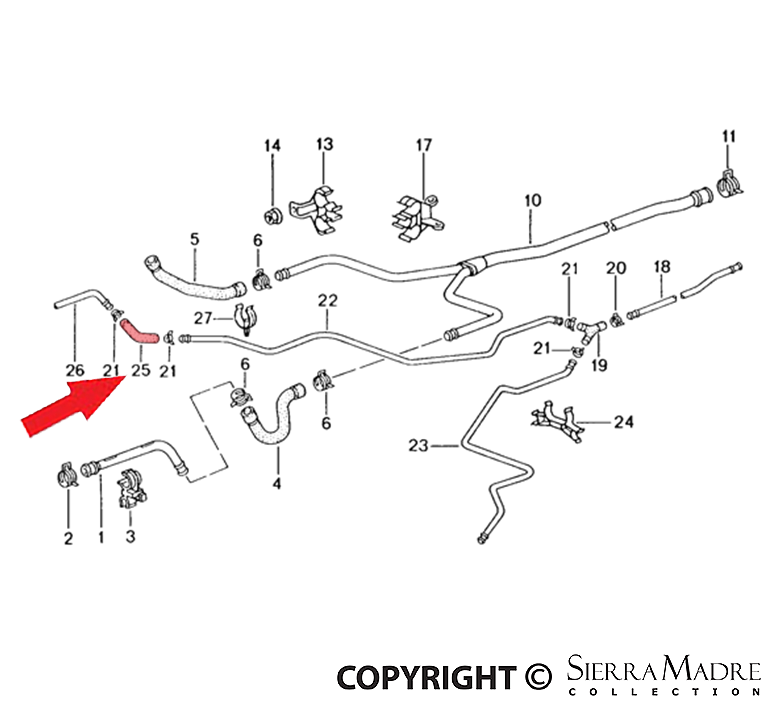 Porsche Breather Hose - 996 98-04 996-106-135-56