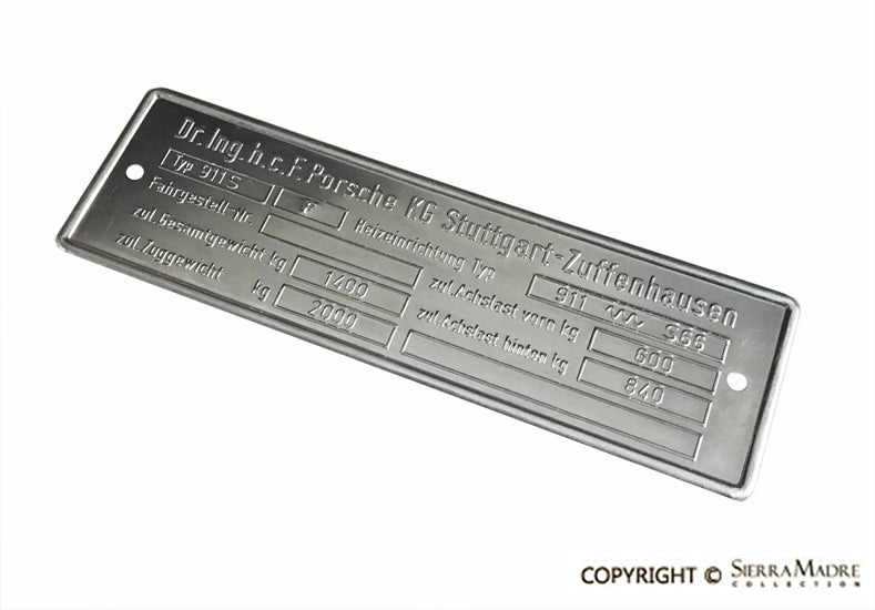 Porsche Chassis ID Plate - 2.4 911S 1973 911-723-009-21