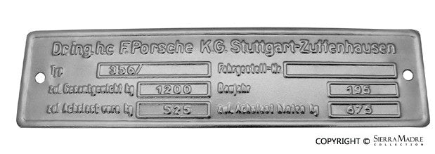 Porsche Chassis ID Plate - 356 Steel 000-723-009-03