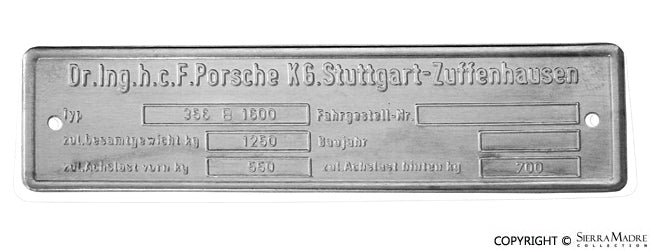 Porsche Chassis ID Plate - 356B 60-63 000-723-009-04