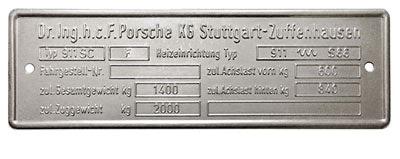 Porsche Chassis ID Plate - 911RS/911Carrera 2.7 KG 911-701-101-04