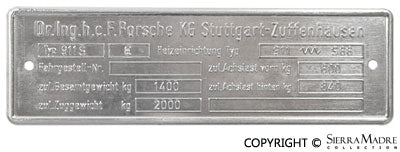 Porsche Chassis ID Plate - 911S 2.4 911-701-101-02