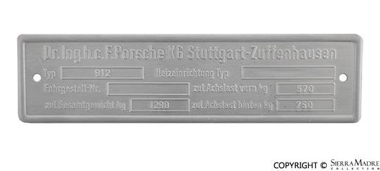 Porsche Chassis ID Plate - 912 65-69 902-723-009-22