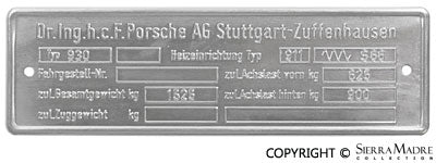 Porsche Chassis ID Plate - 930 3.0 930-701-101-00