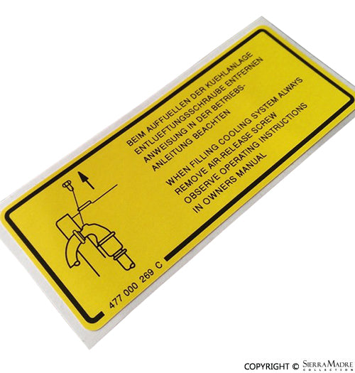 Porsche Cooling System Sticker - 924 Turbo 78-82 477-000-269-C