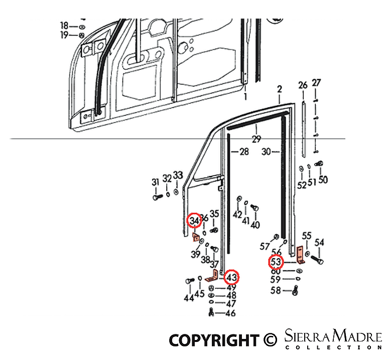 Porsche Door Window Frame and Bracket Set - 356B/356C 60-65 SMC-531-049-20