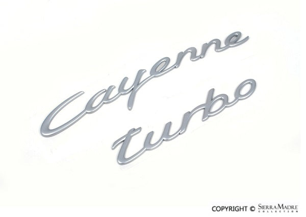 Porsche Emblem Cayenne Turbo - Aluminum Satin - Cayenne 03-06 - 08 955-559-038-01-4W9