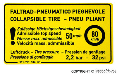 Porsche Emergency Spare Decal - 911 80-86 911-701-137-02