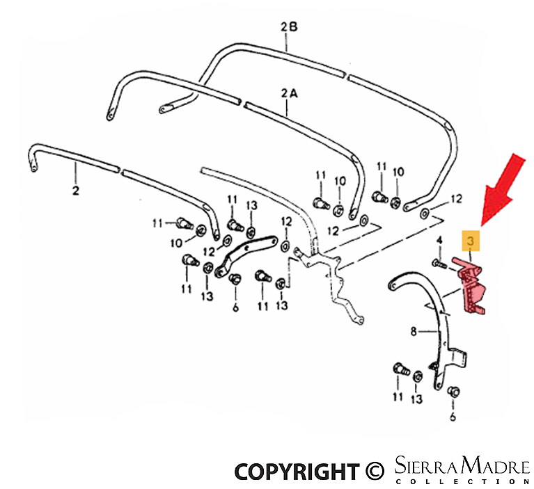 Porsche Folding Top Stop - Left - 964 89-94 964-563-421-00