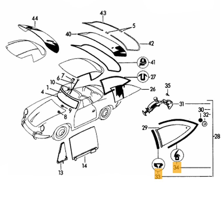 Porsche Karmann Coach Quarter Window Seal Kit - 356 B/C 60-65 SMC-644-543