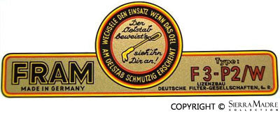 Porsche Oil Filter Decal - Fram 644-701-012-00