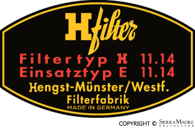 Porsche Oil Filter Decal - H-Filter - 356 - 356A - 356B - 356C - 911 - 912 644-701-003-00