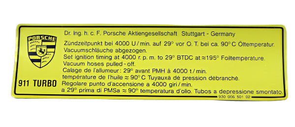 Porsche Timing Decal - 3.3 930 83-89 930-006-501-02