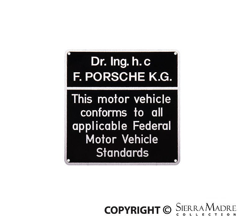 Porsche US Compliance Plate - 356B/356C/911/912/914 60-76 SMC-356-101