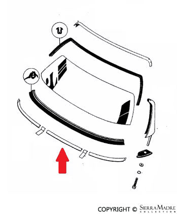 Porsche Windshield To Cowl Trim - Center - Conv.D/Roadster 59-62 644-541-913-41