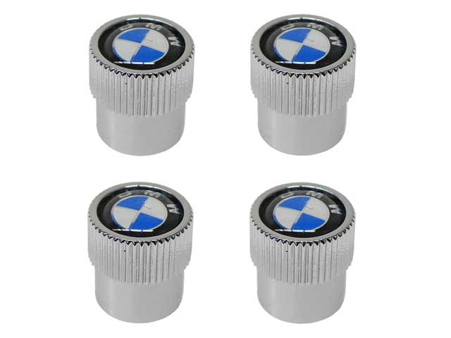 BMW Wheel Valve Stem Cap Set with "Roundel" Logo Set of 4 | 1967-2008 36110421544