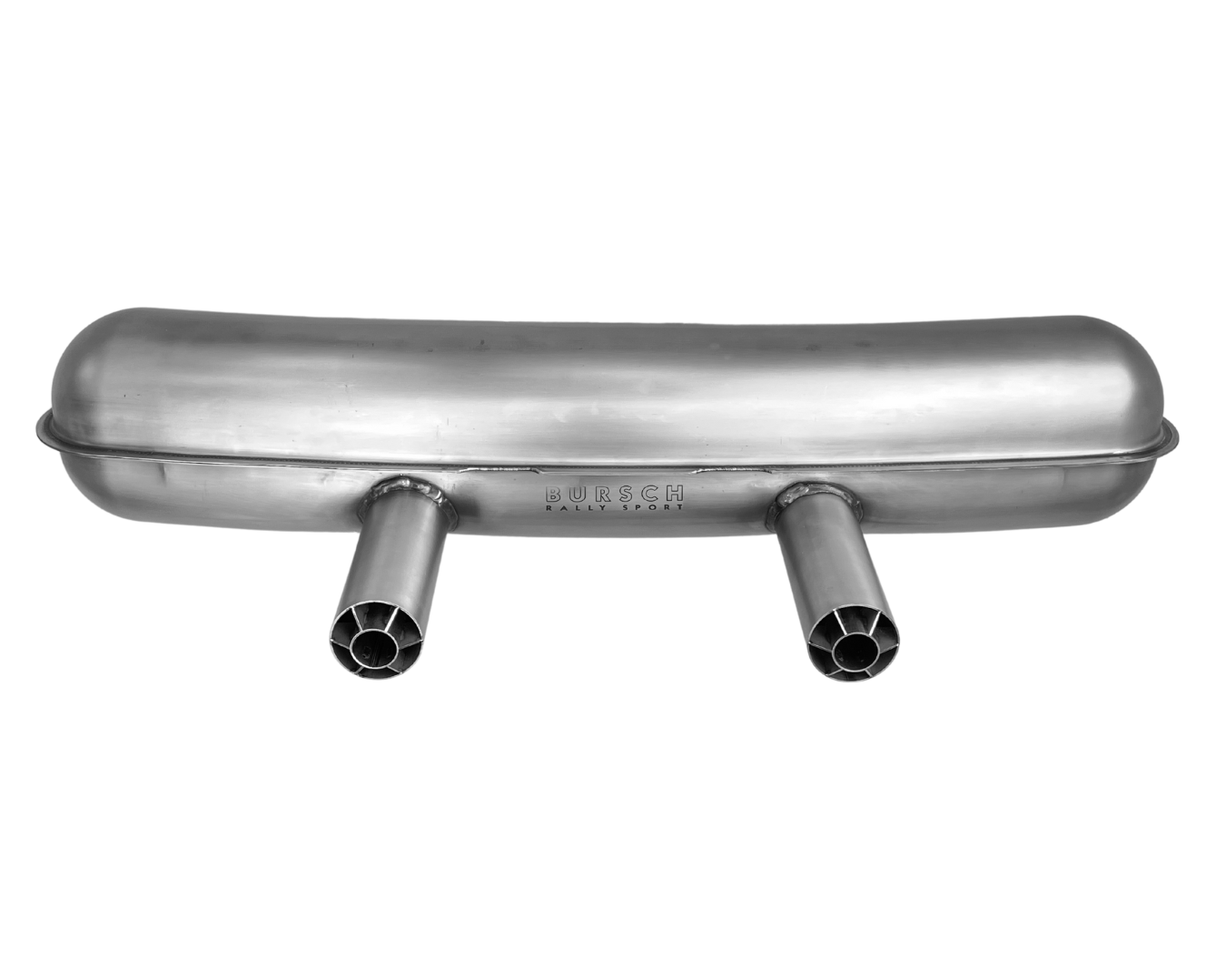 Bursch Rally Sport Muffler - Stainless Steel with 2.5” Cookie Cutter tips. 911 2.0 - 2.2 - 2.4 - 2.7 | 1965-1973