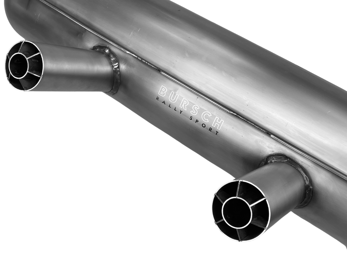 Bursch Rally Sport Muffler - Stainless Steel with 2.5” Cookie Cutter tips. 911 2.0 - 2.2 - 2.4 - 2.7 | 1965-1973