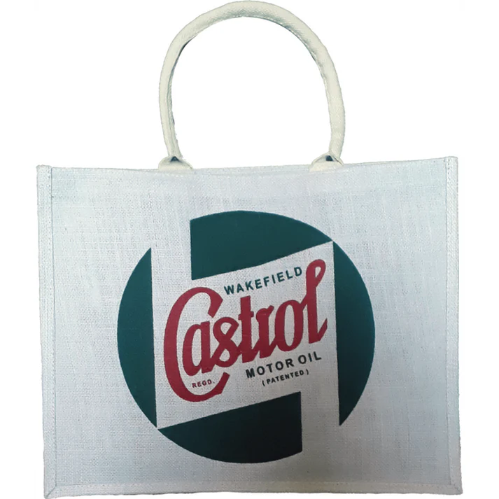 Castrol Classic Short Handle Jute Shopper - White