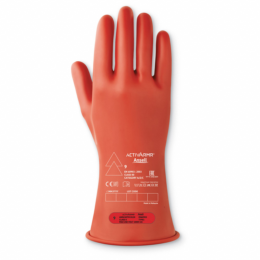Electrical Insulating Red Gloves - Class 0 - Size 10