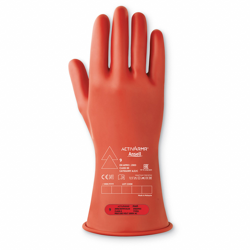 Electrical Red Insulating Gloves - Class 0 - Size 9