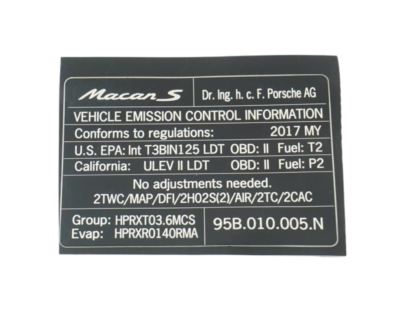 Engine Data Decal - Macan | 2017