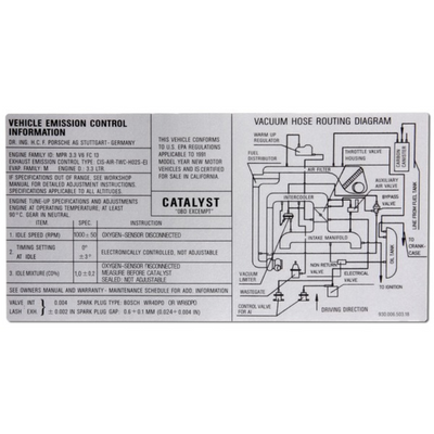 Engine Specifications Exhaust System Sticker - 911 | 1989-1994
