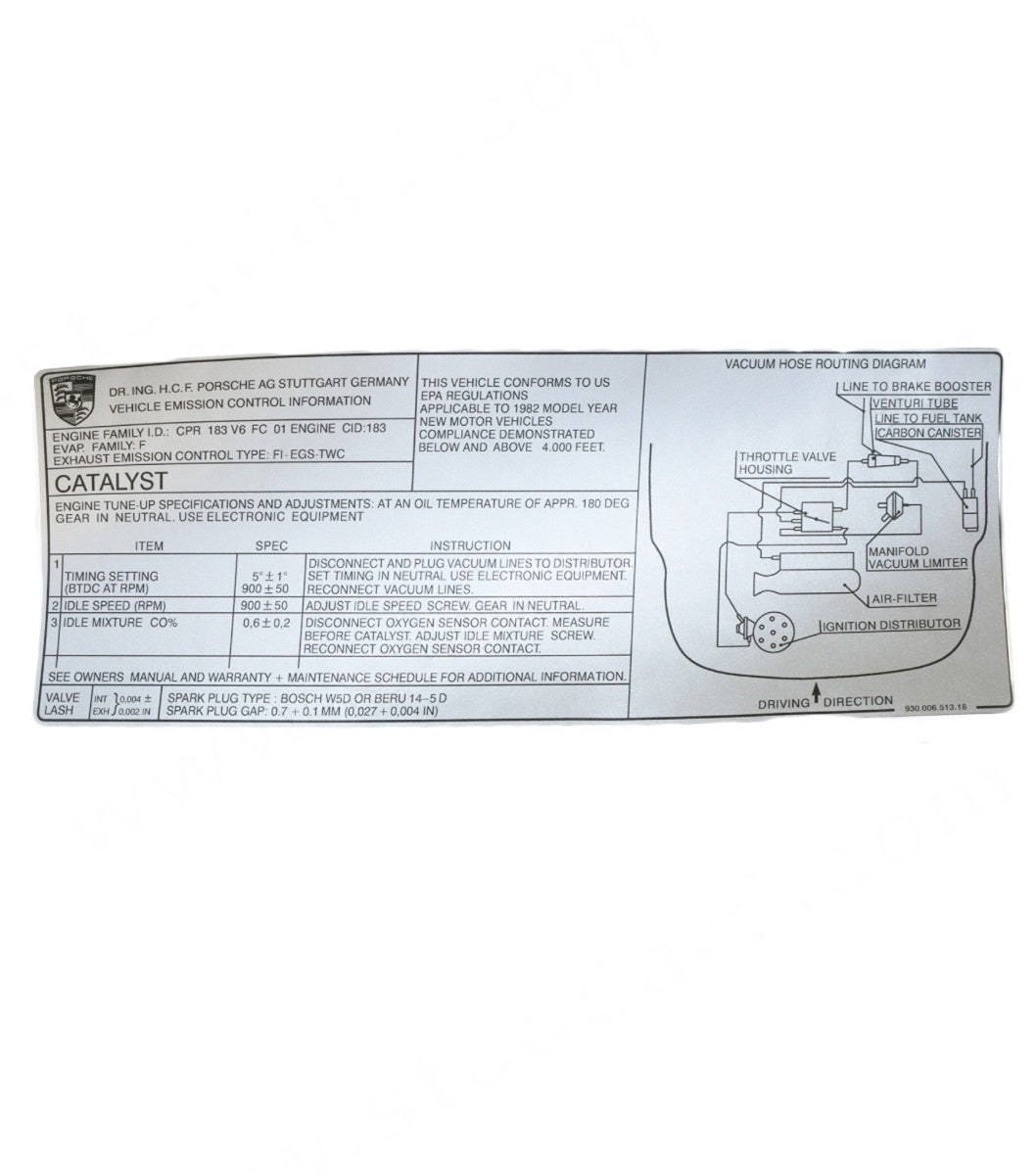 Engine Specifications Sticker - 911 | 1978-1983