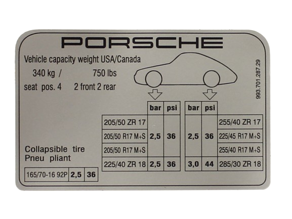 Tire Pressure Decal, 911 (95-98)