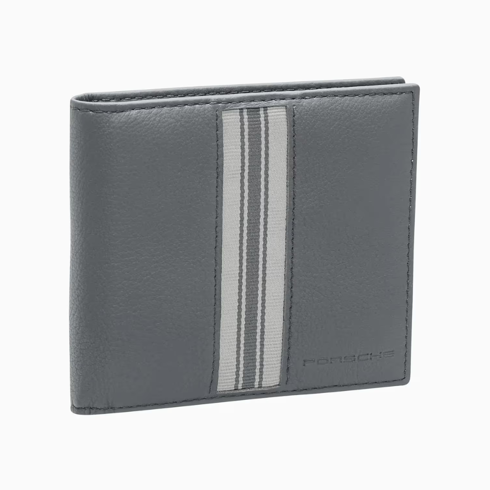 Heritage Embossed Porsche Logo Cowhide Leather Striped Card Holder