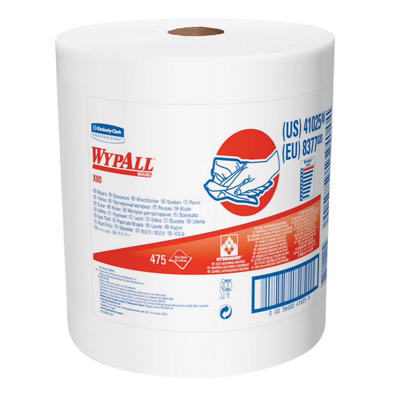 Kimberly-Clark WypAll X80 White Heavy-Duty Wipers 475 Roll