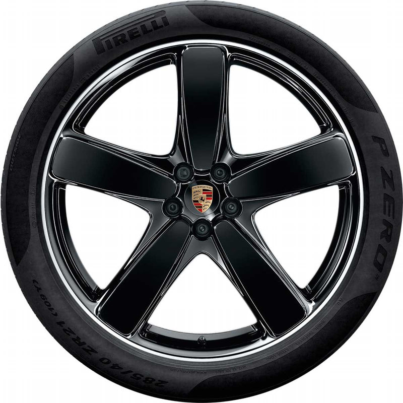 Porsche 21 in Sport Classic Summer Wheel & Tire Set in Black High Gloss - Macan 15-23 95B044665P